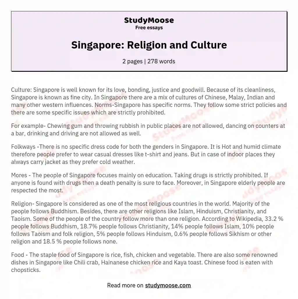 Singapore: Religion and Culture essay