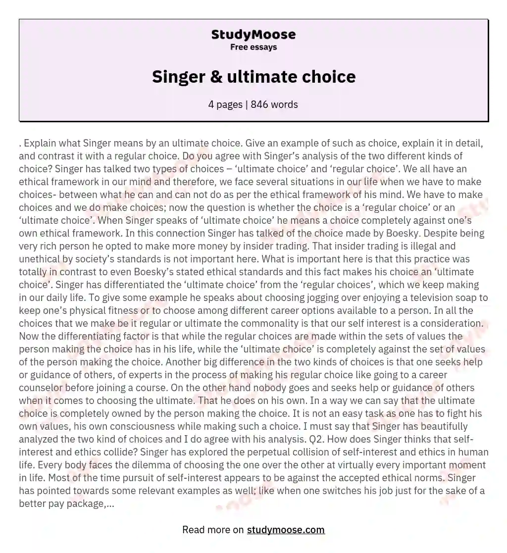 Singer &amp; ultimate choice