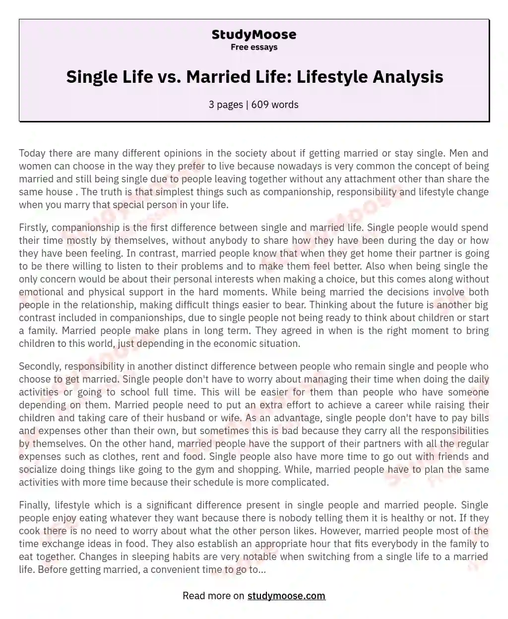 Single Life vs. Married Life: Lifestyle Analysis