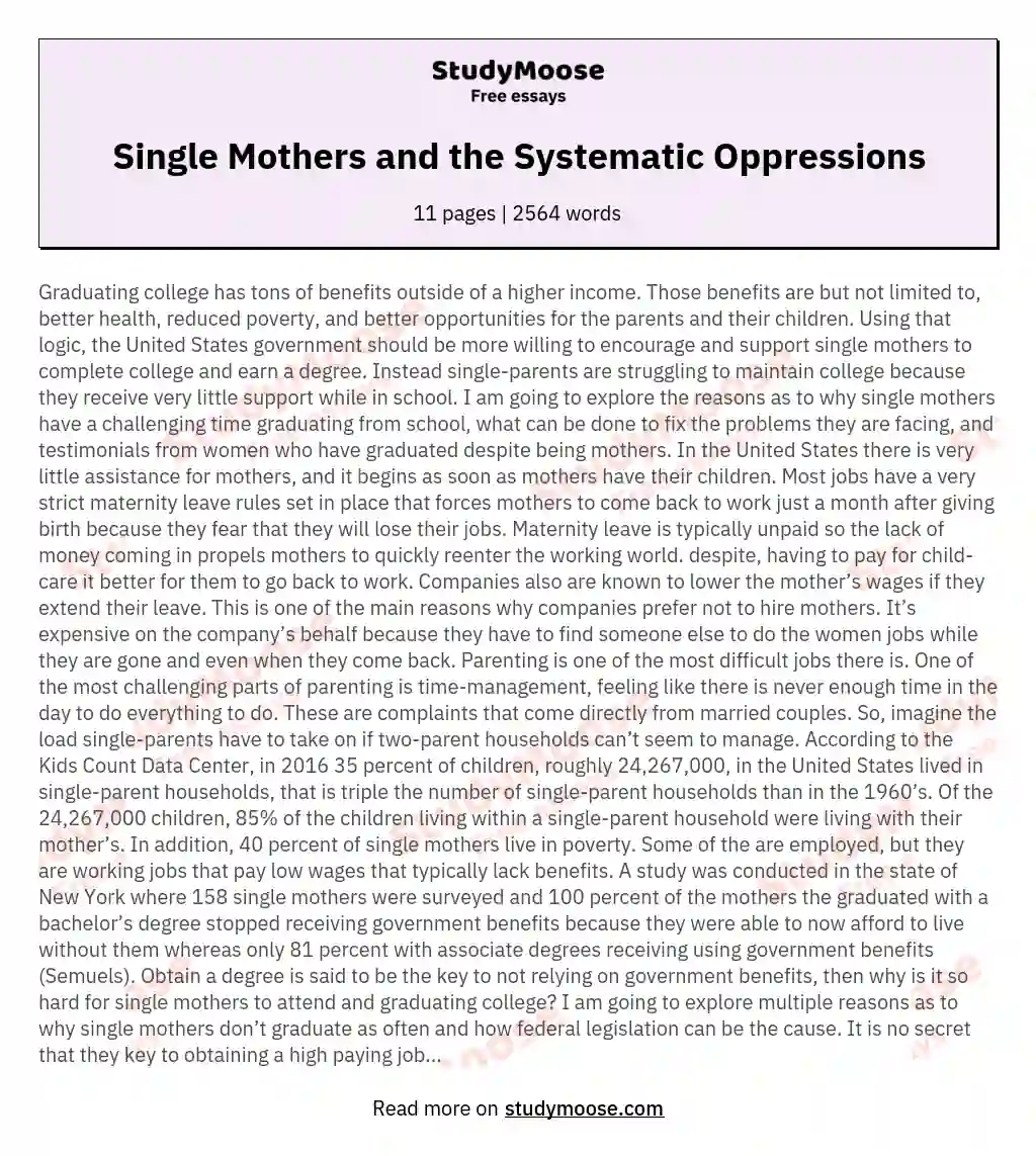 Single Mothers and the Systematic Oppressions essay
