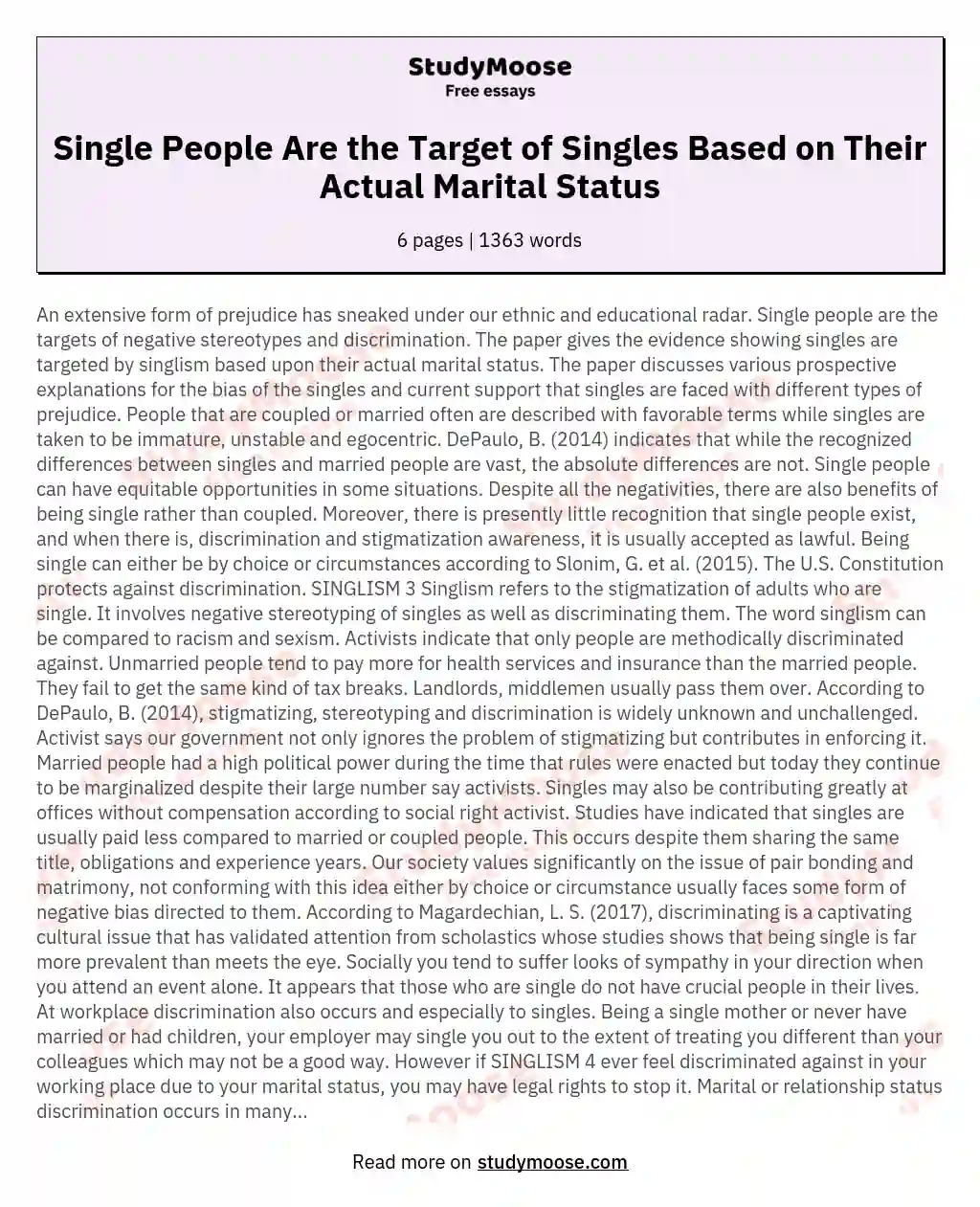 Single People Are the Target of Singles Based on Their Actual Marital Status essay