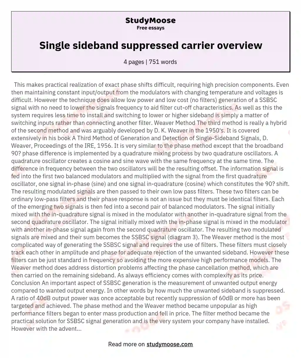 Single sideband suppressed carrier overview