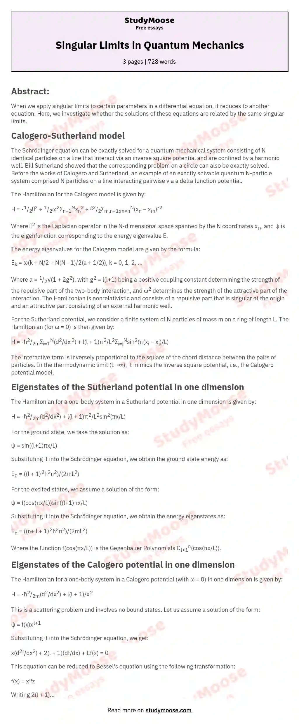 Singular Limits in Quantum Mechanics essay