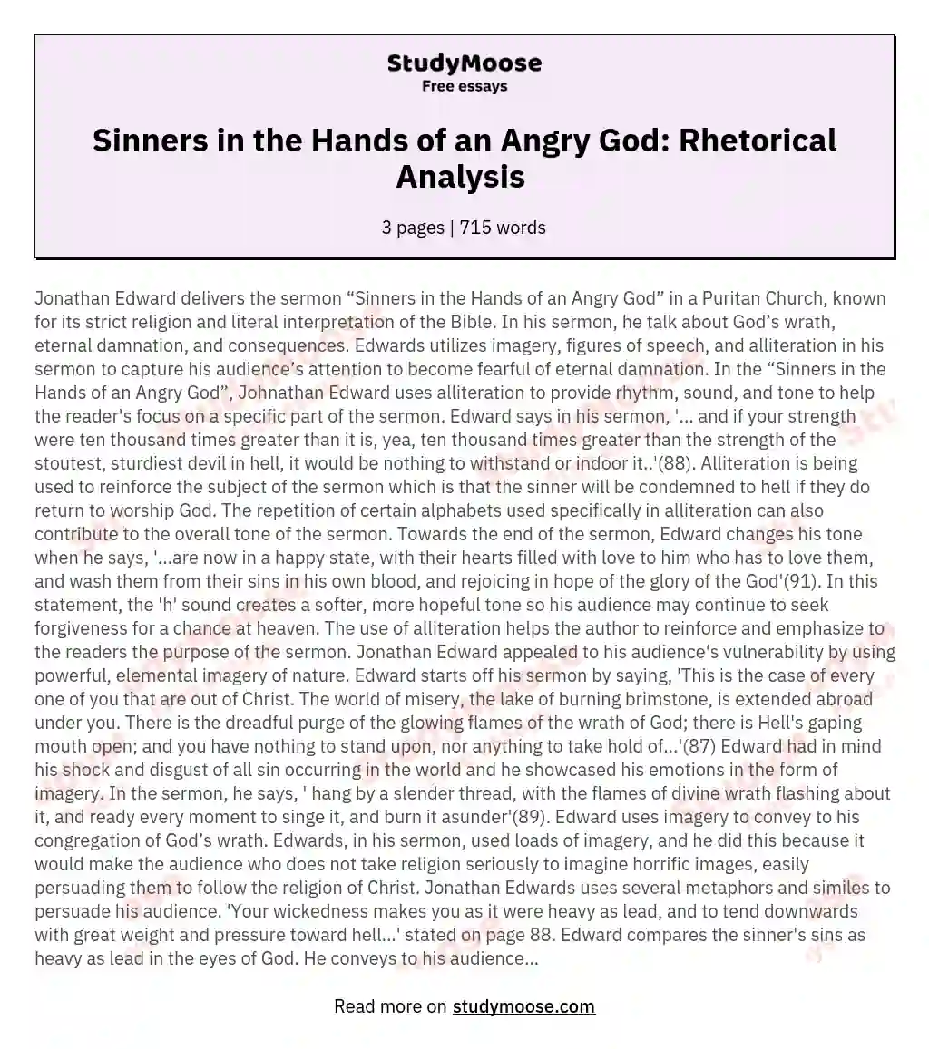 Sinners in the Hands of an Angry God: Rhetorical Analysis  essay
