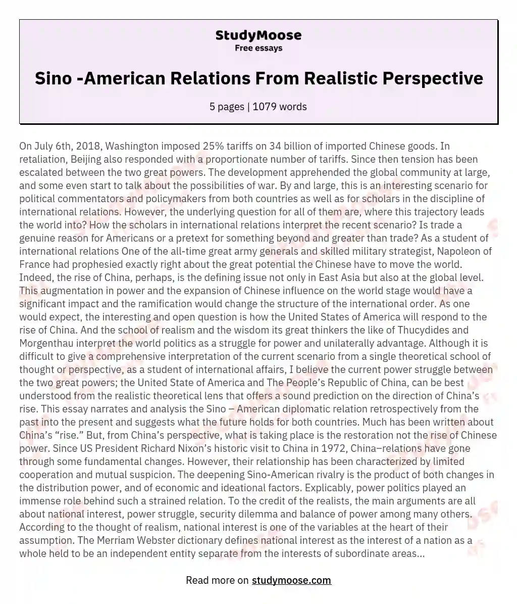 Sino -American Relations From Realistic Perspective
