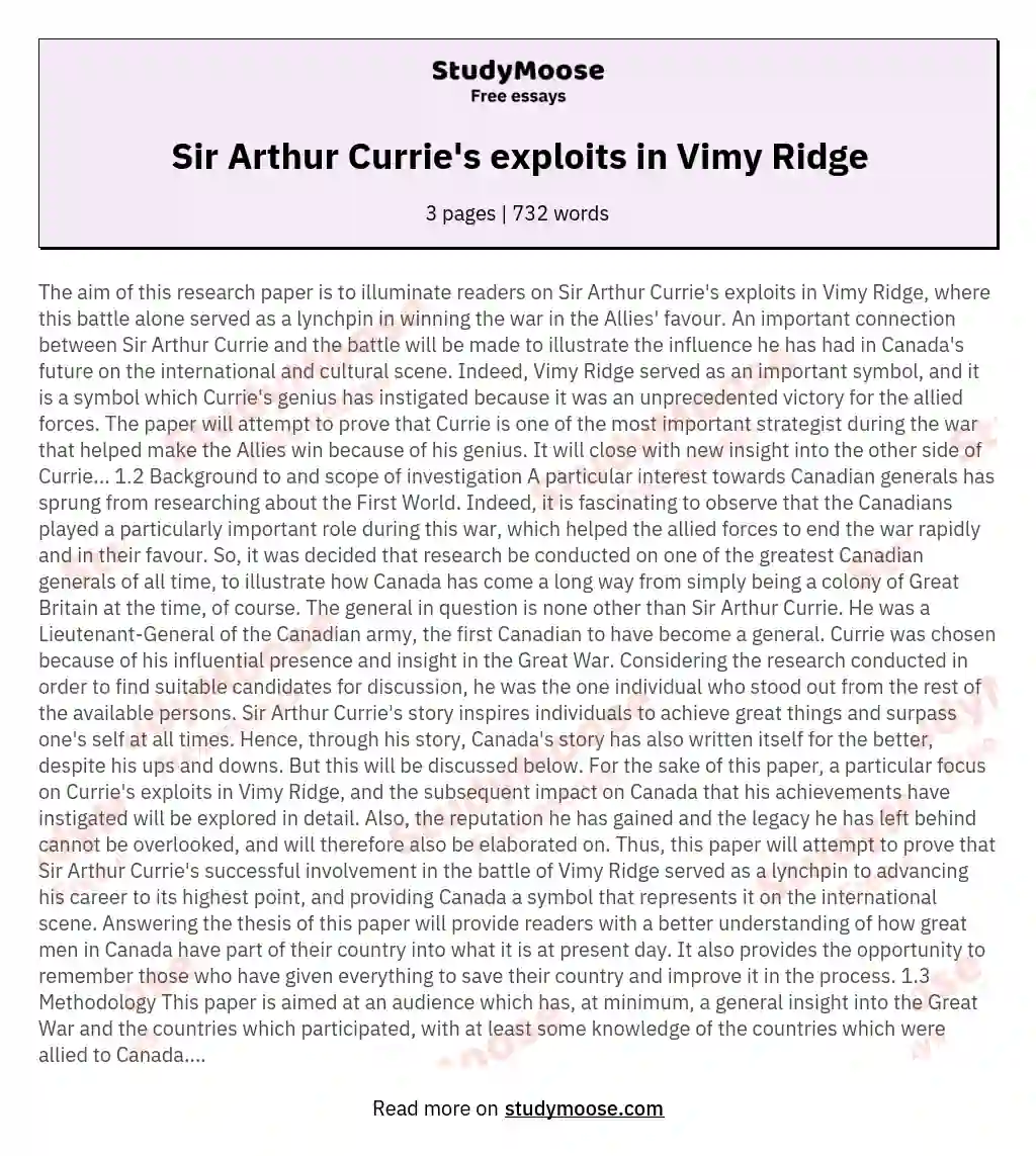 Sir Arthur Currie's exploits in Vimy Ridge