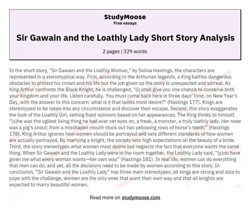 Sir Gawain and the Loathly Lady Short Story Analysis