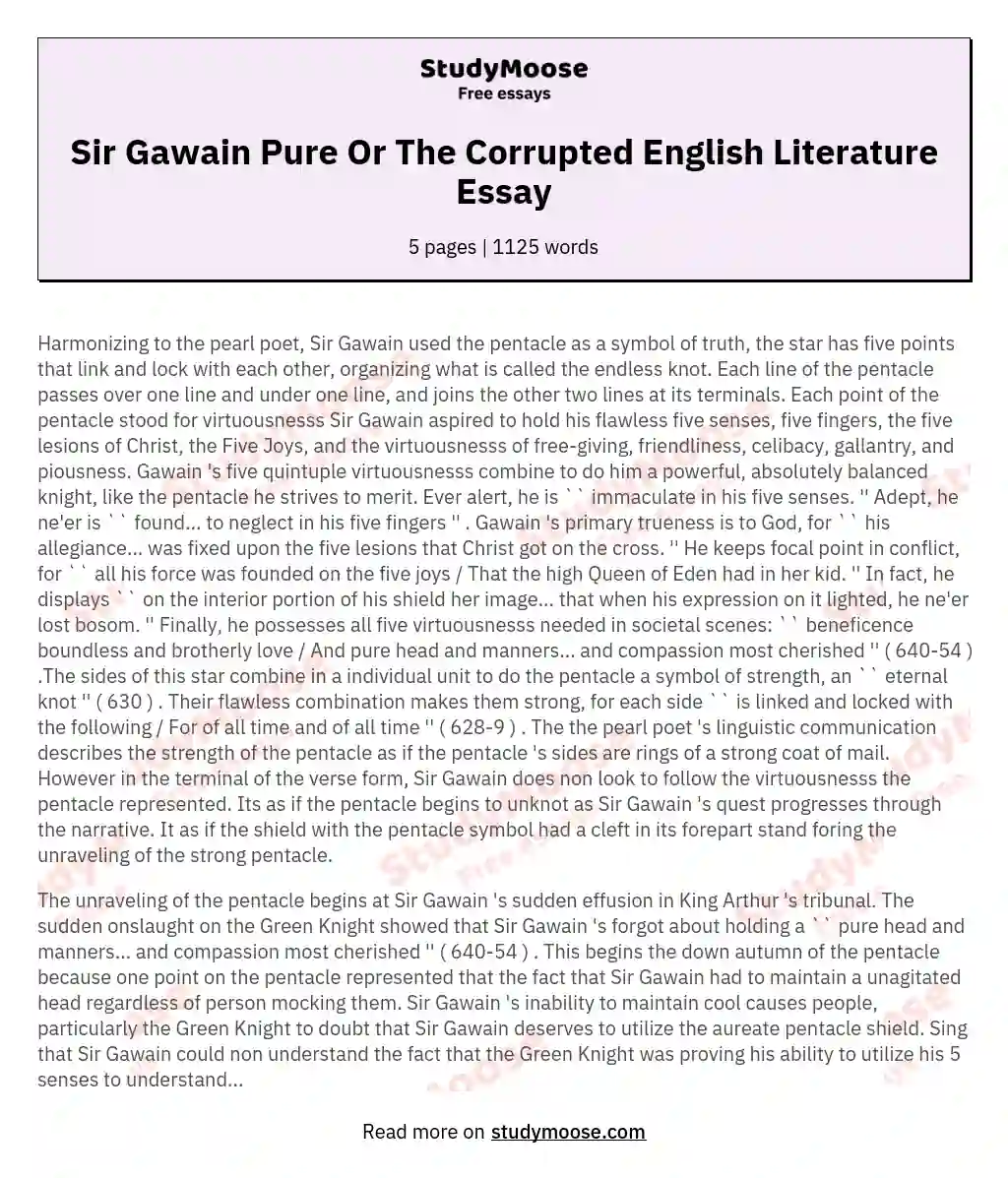 Sir Gawain Pure Or The Corrupted English Literature Essay essay