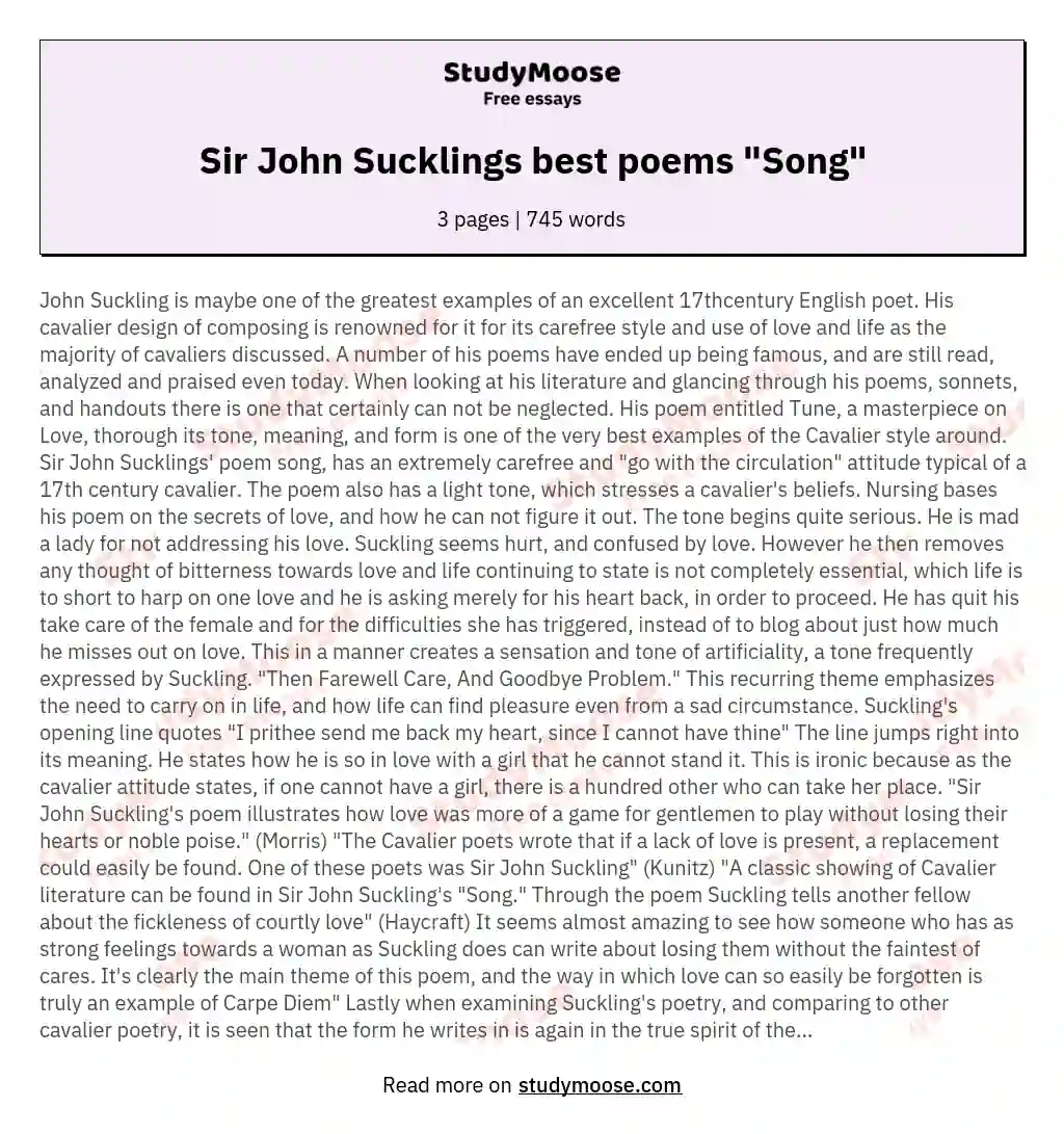 Sir John Sucklings best poems "Song" essay