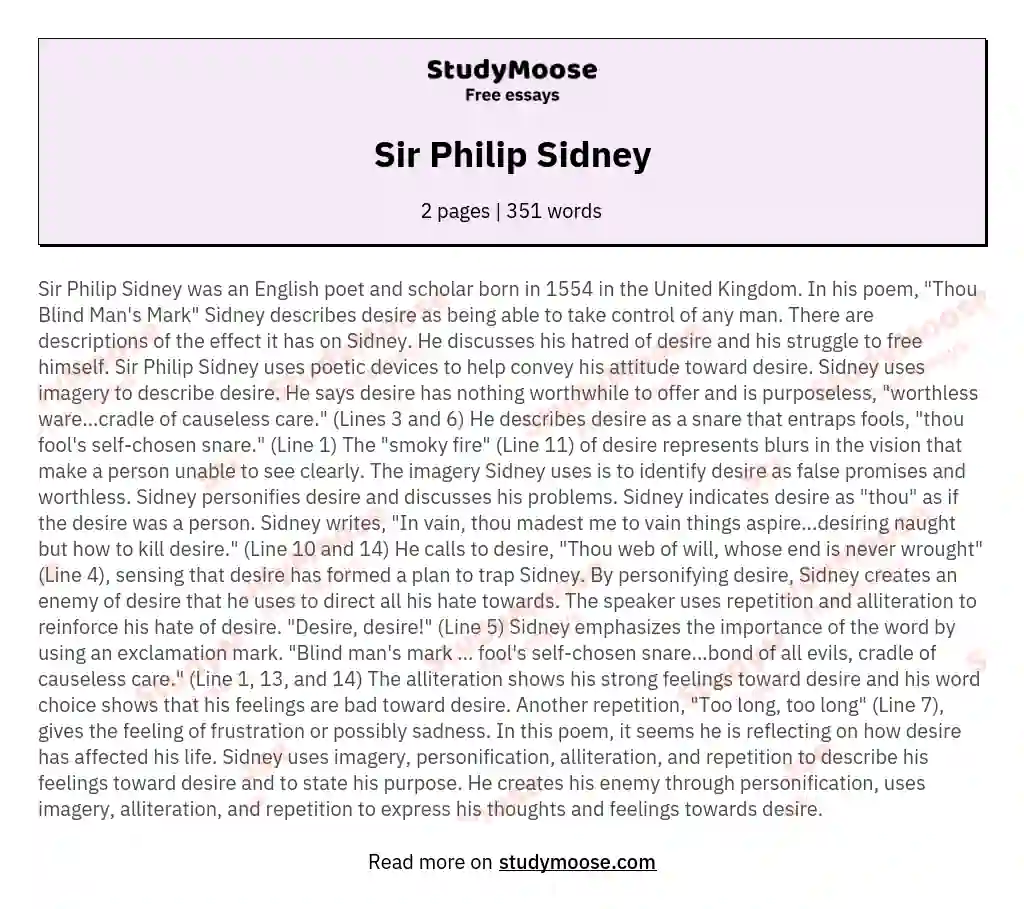 Sir Philip Sidney essay