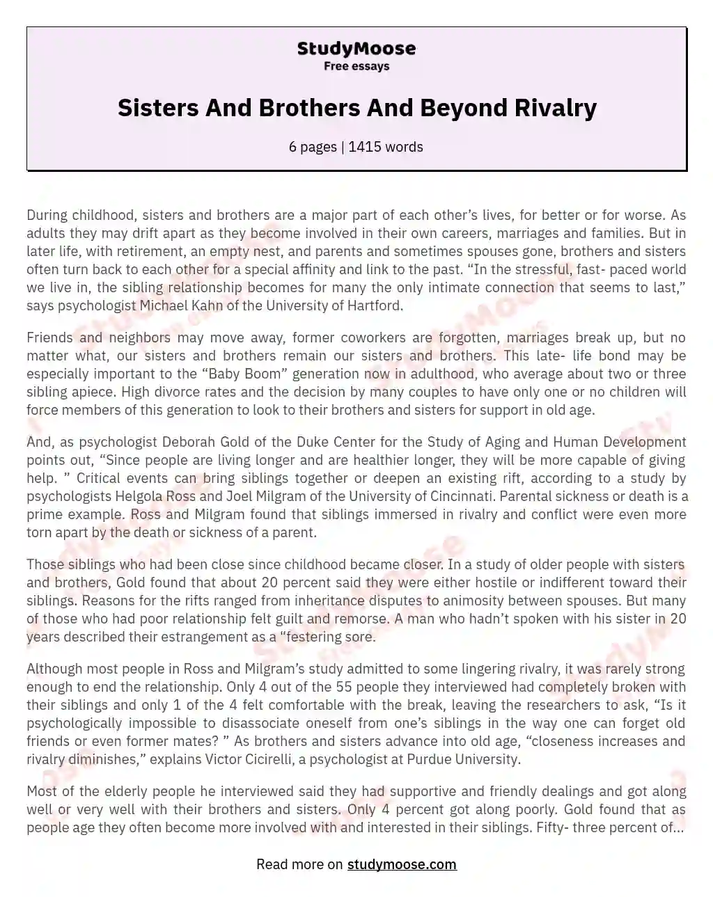 sibling rivalry essay
