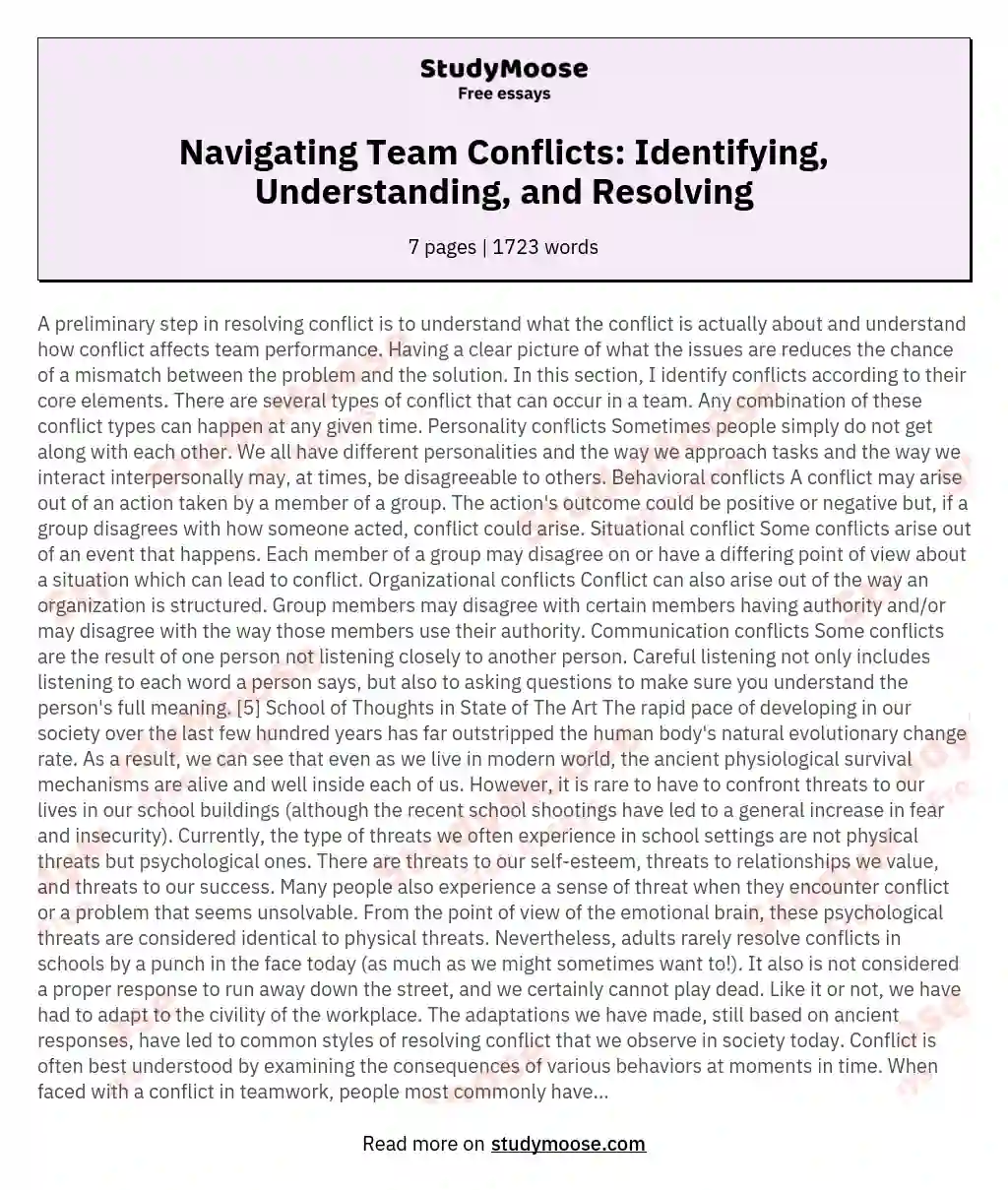 Navigating Team Conflicts: Identifying, Understanding, and Resolving essay