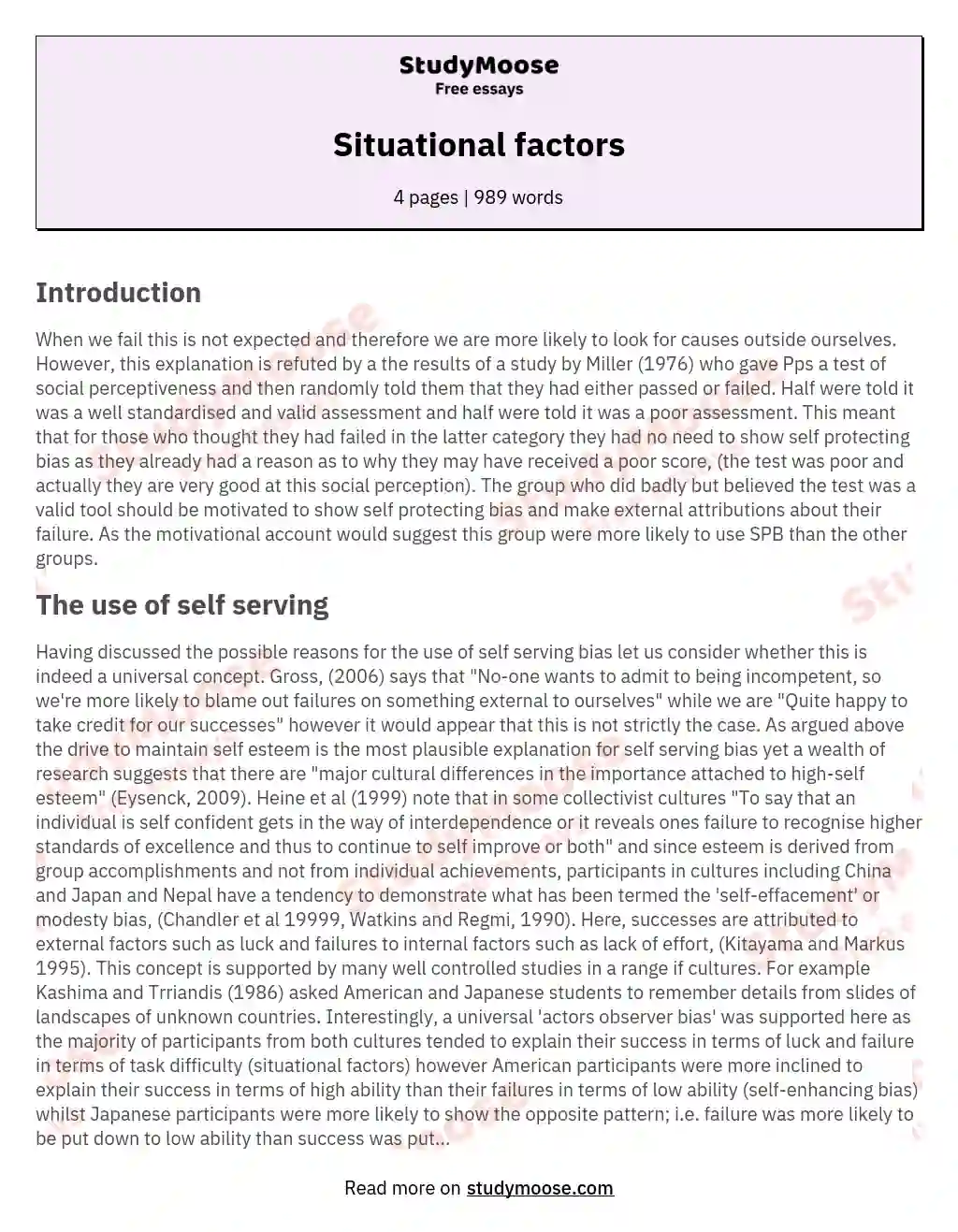 Situational factors essay