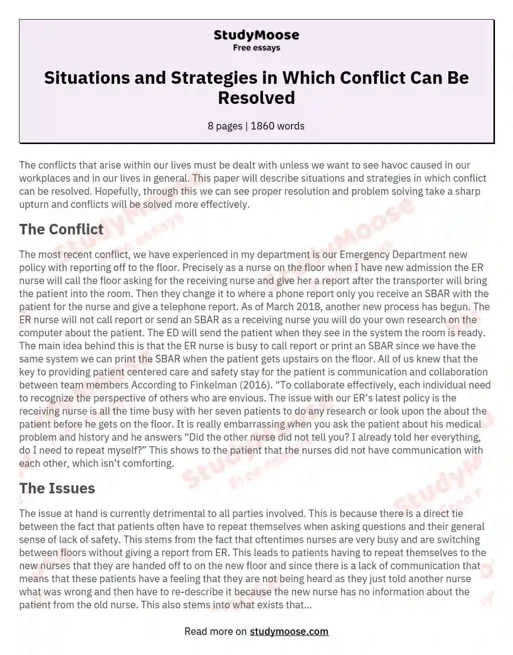 Situations and Strategies in Which Conflict Can Be Resolved essay
