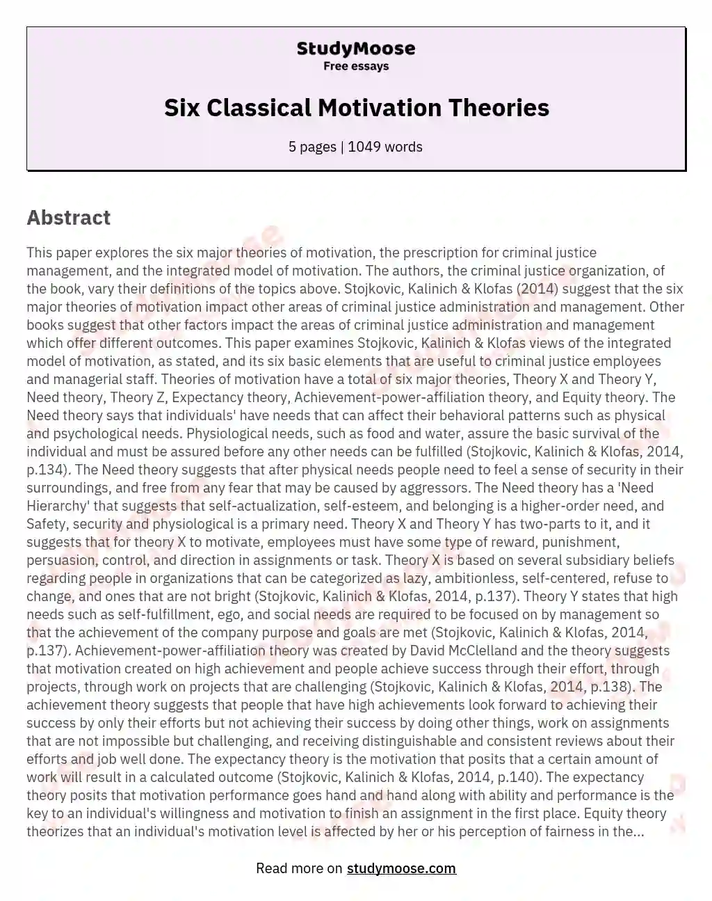 Six Classical Motivation Theories