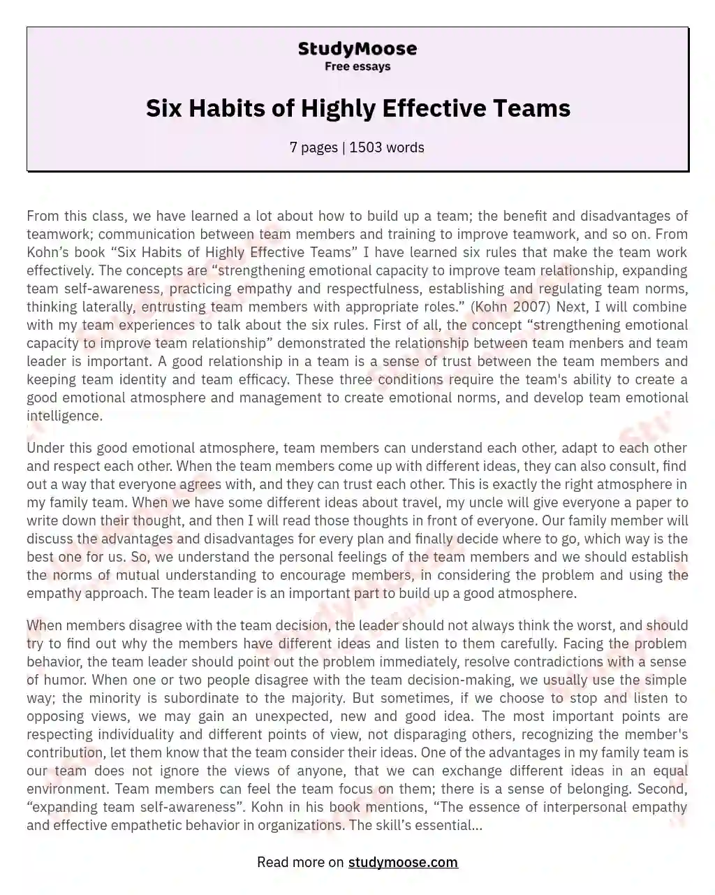 Effective Teamwork: Principles for Success essay