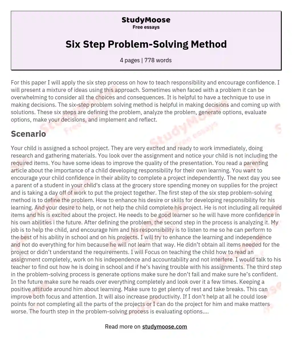 Six Step Problem-Solving Method