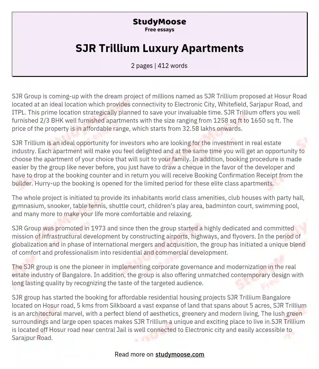 SJR Trillium Luxury Apartments essay