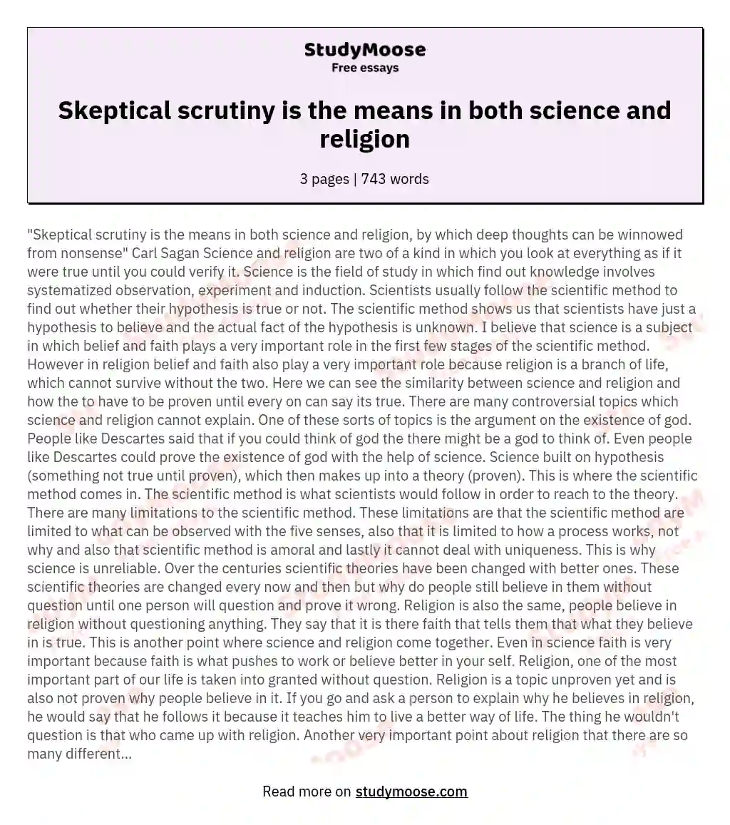 Skeptical scrutiny is the means in both science and religion essay