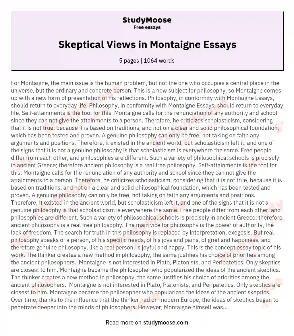 Skeptical Views in Montaigne Essays