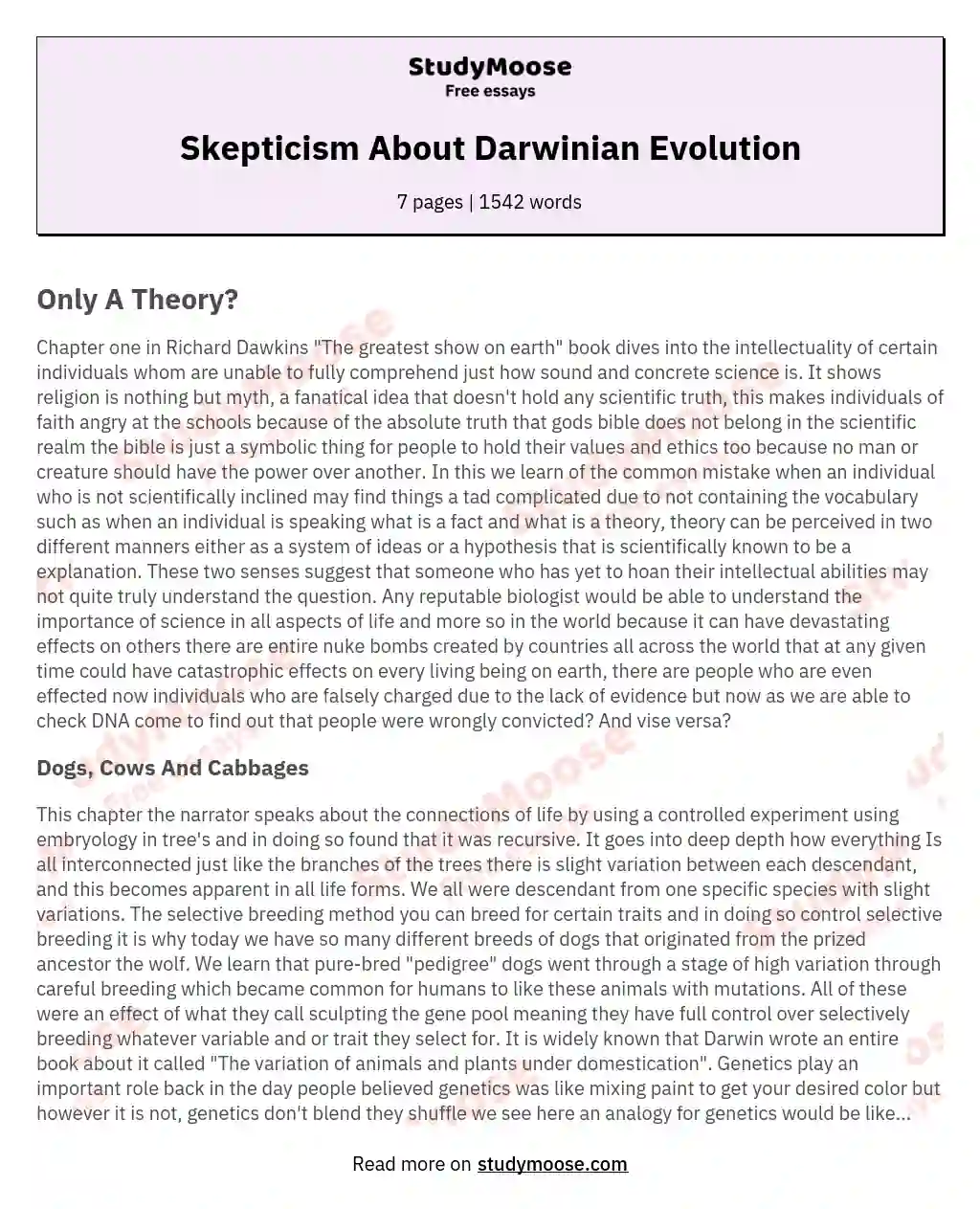 Skepticism About Darwinian Evolution essay
