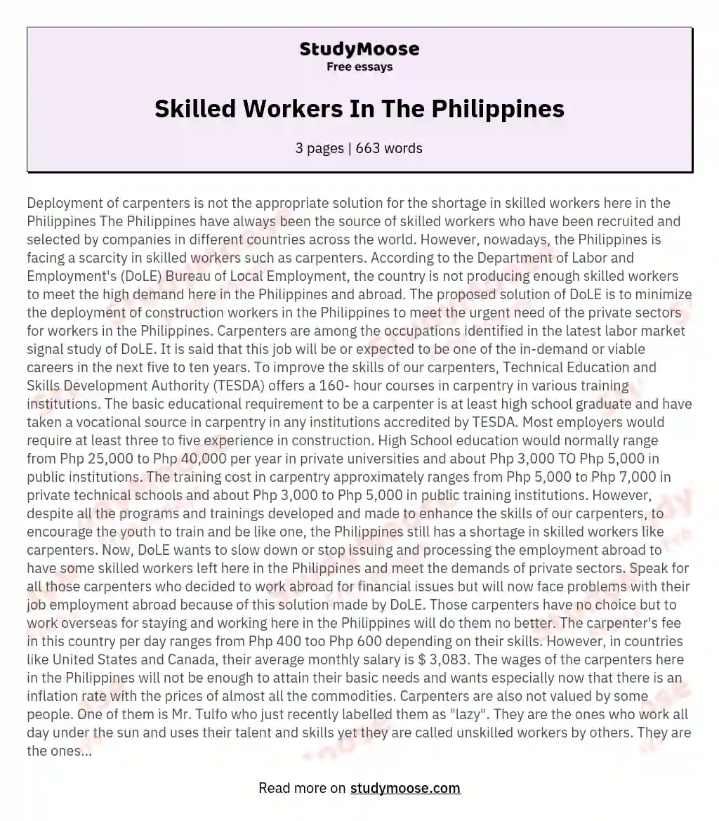 Skilled Workers  In The Philippines