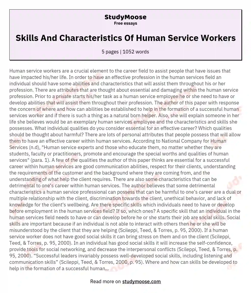 Skills And Characteristics Of Human Service Workers essay
