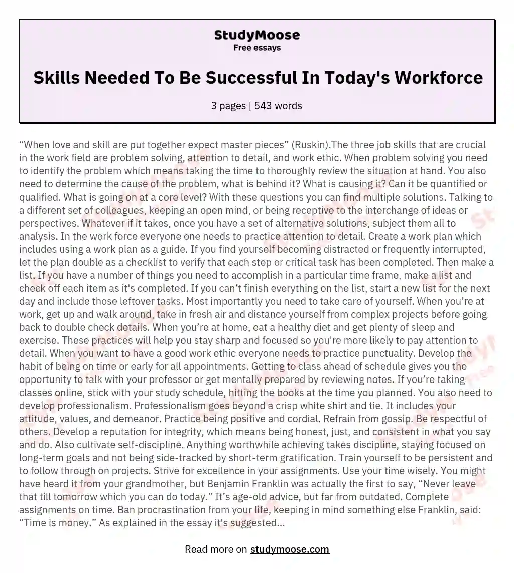 Skills Needed To Be Successful In Today's Workforce essay