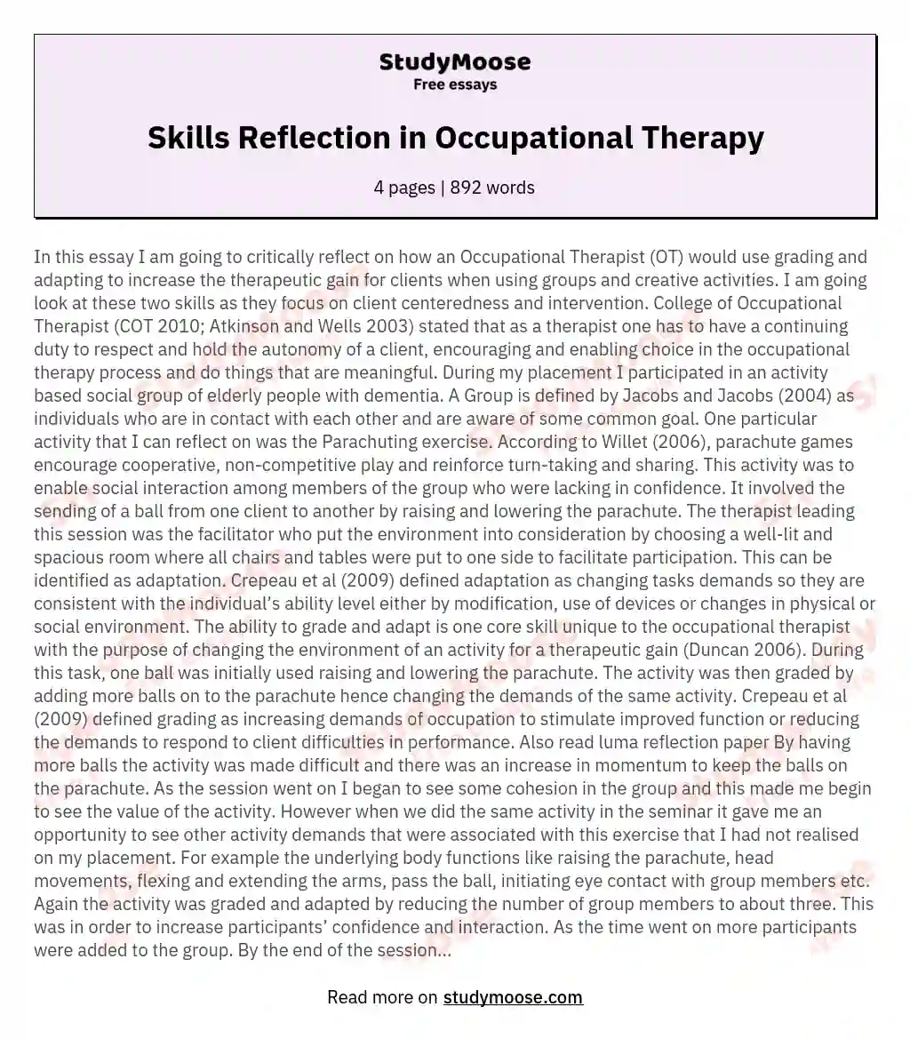 occupational therapy essay examples