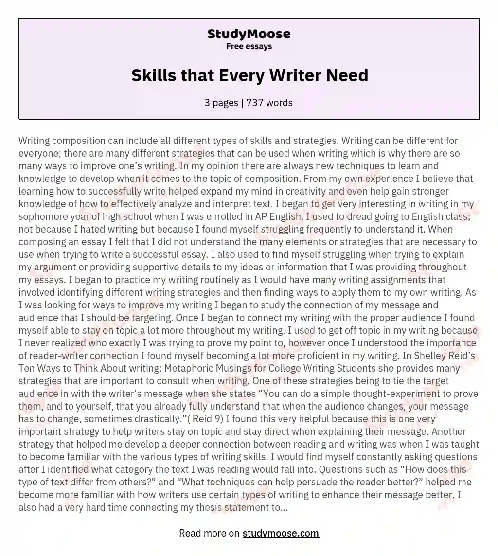 Skills that Every Writer Need essay