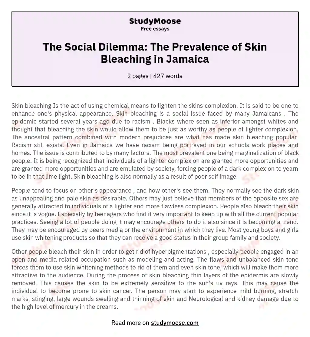 The Social Dilemma: The Prevalence of Skin Bleaching in Jamaica essay