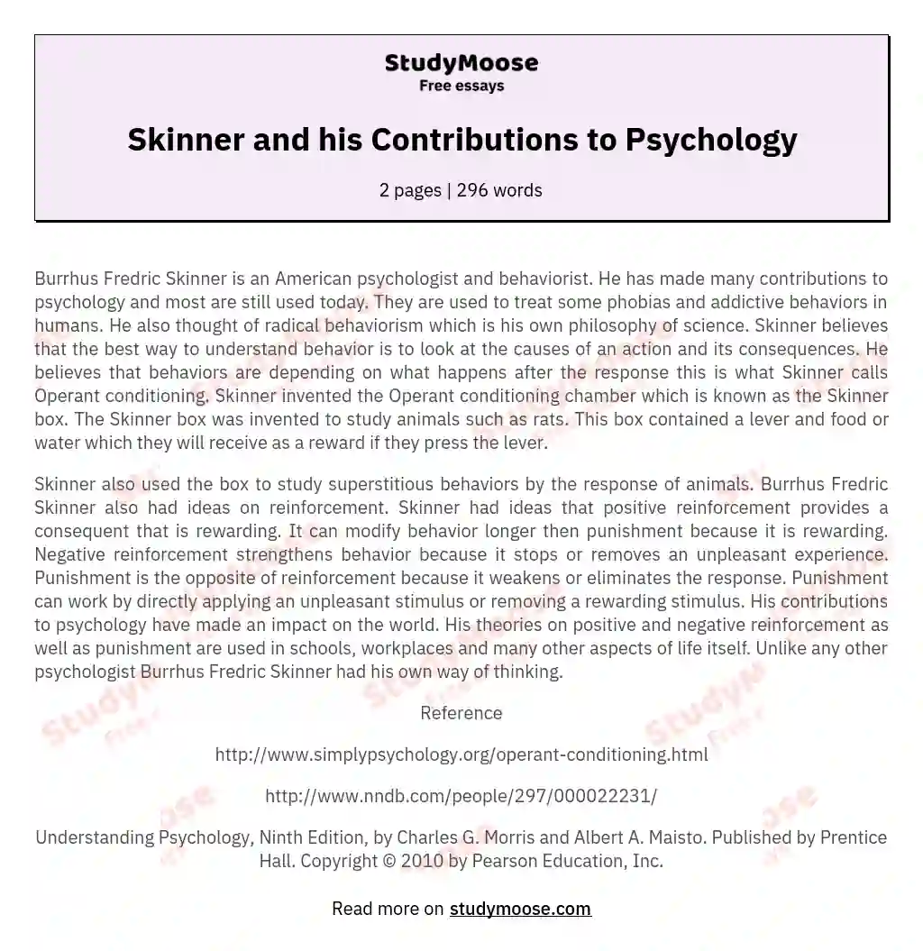 Skinner and his Contributions to Psychology essay