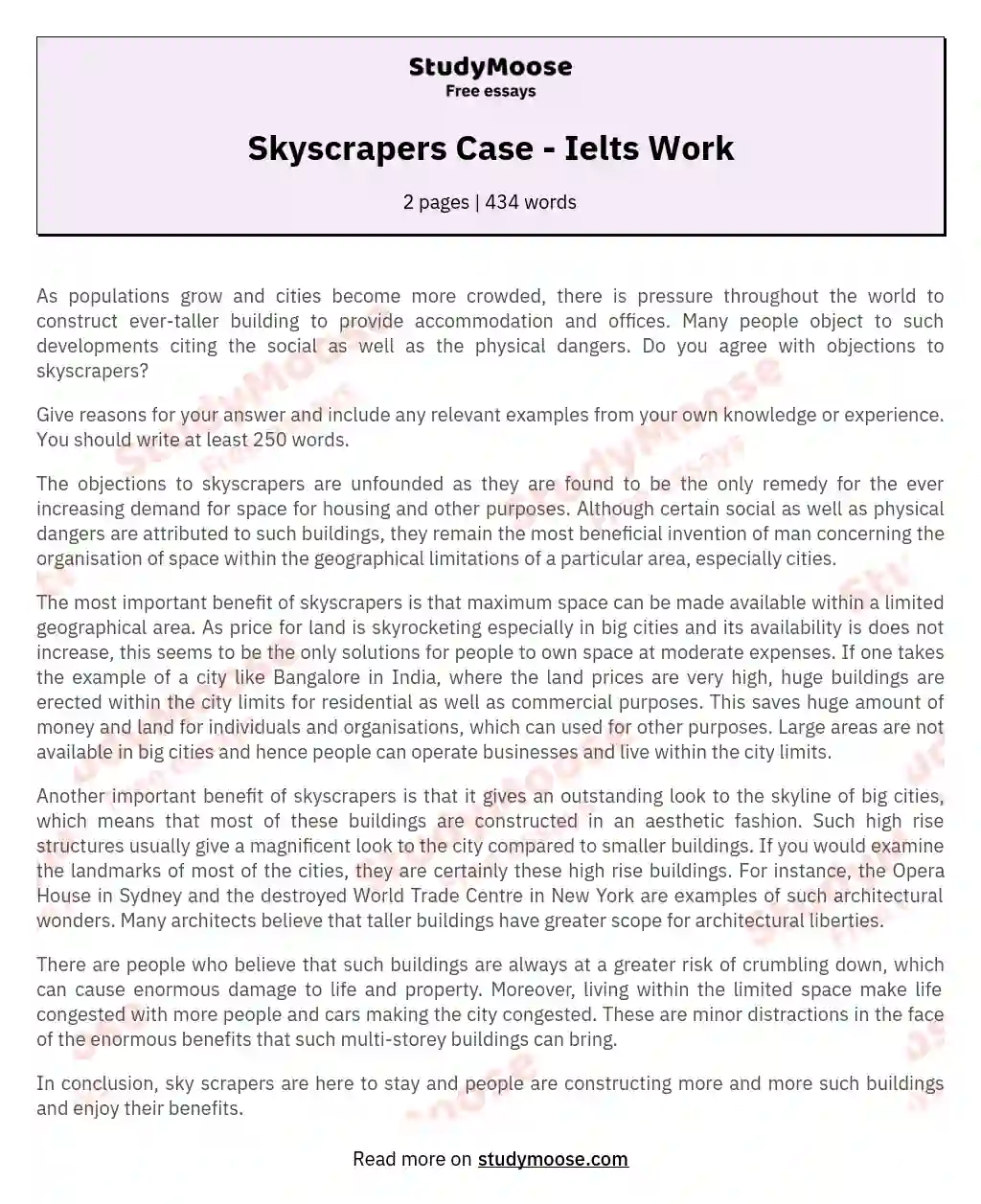 Skyscrapers Case - Ielts Work essay