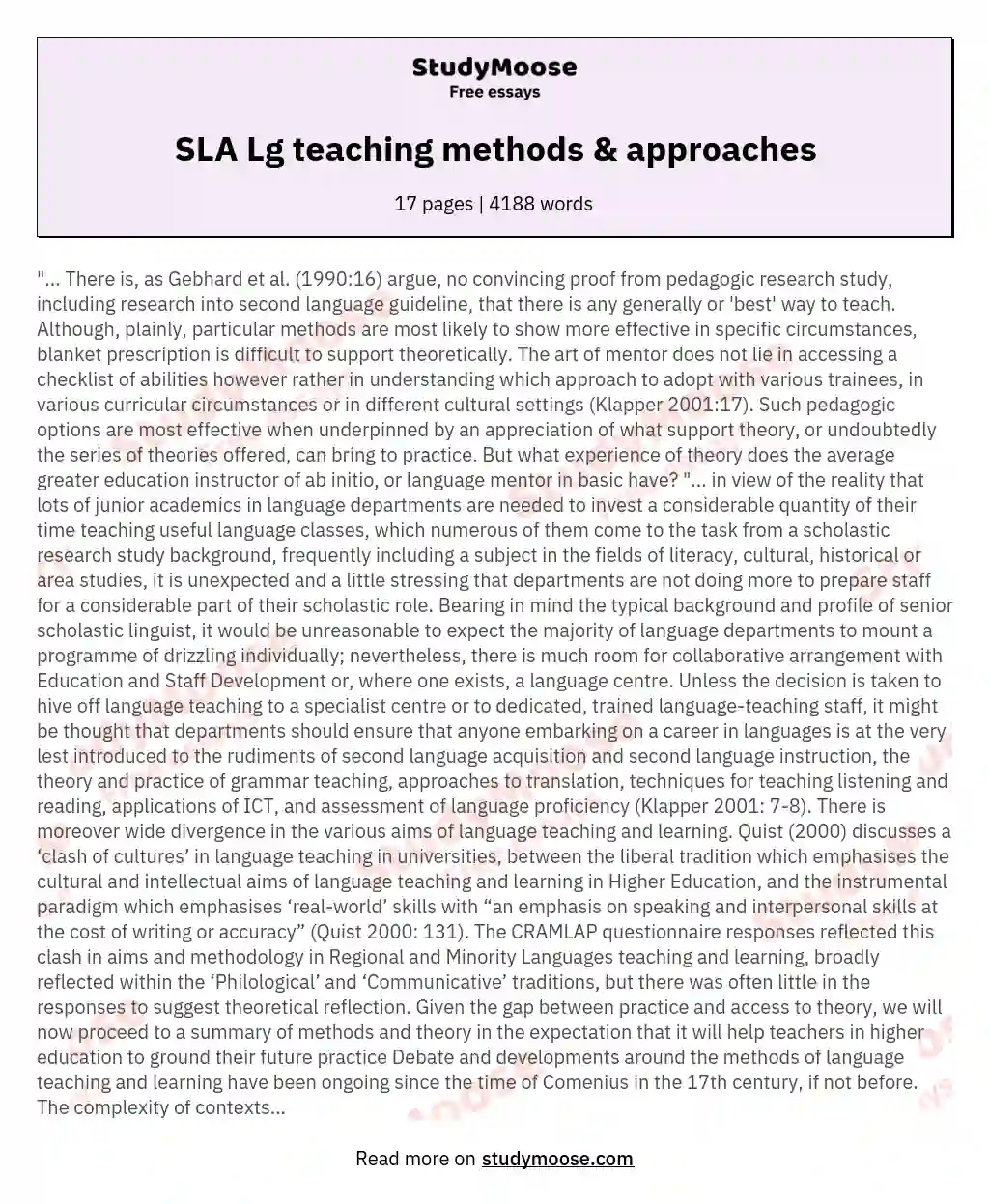 SLA Lg teaching methods &amp; approaches essay