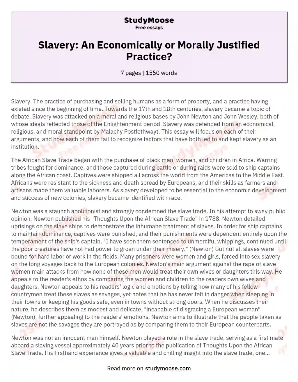 Slavery: An Economically or Morally Justified Practice? essay