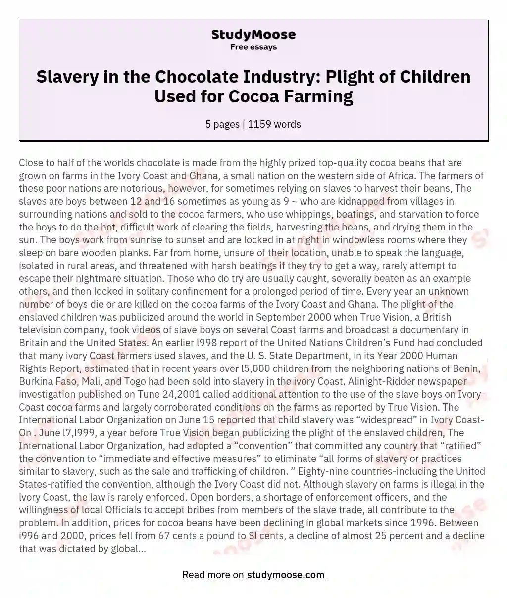 Slavery in the Chocolate Industry: Plight of Children Used for Cocoa Farming