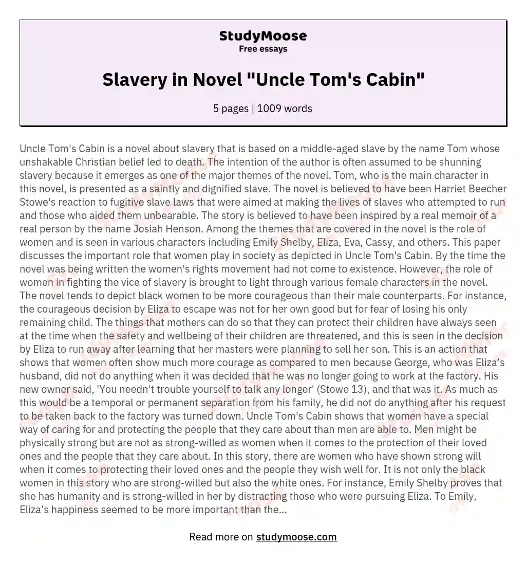 Slavery in Novel "Uncle Tom's Cabin"
