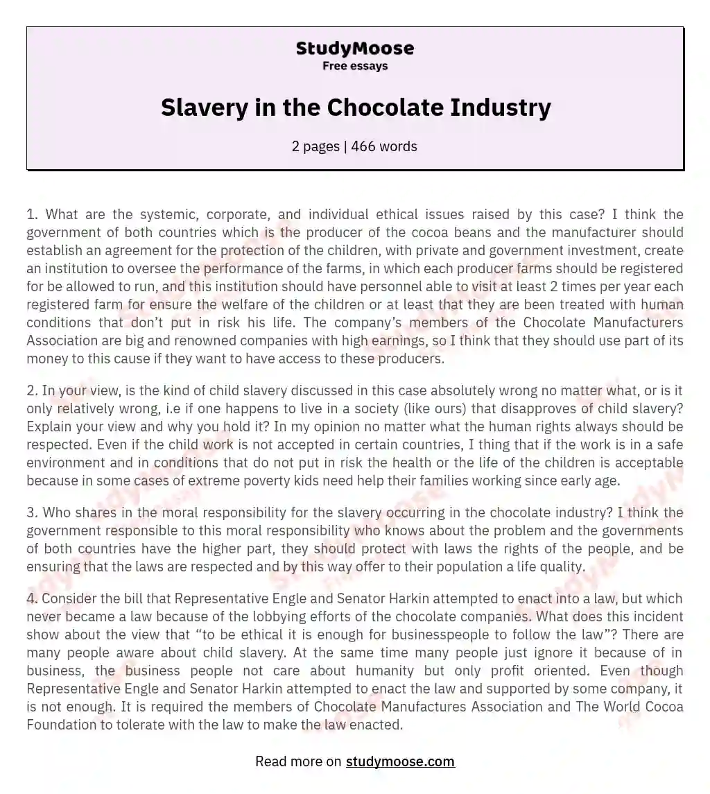 Slavery in the Chocolate Industry essay