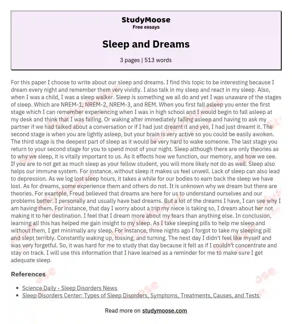 Sleep and Dreams essay