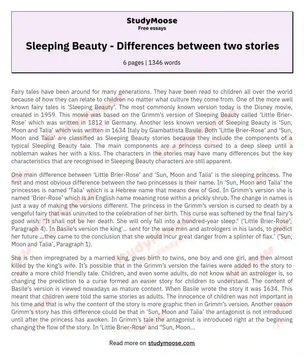 sleeping beauty essay