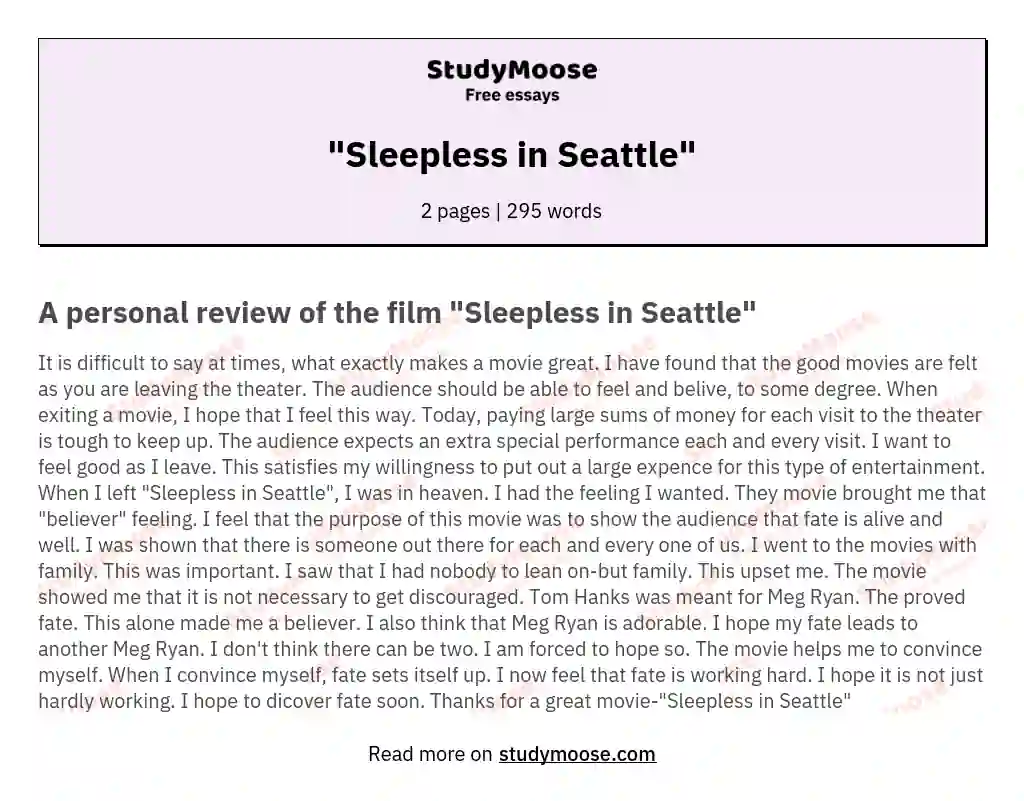 "Sleepless in Seattle" essay