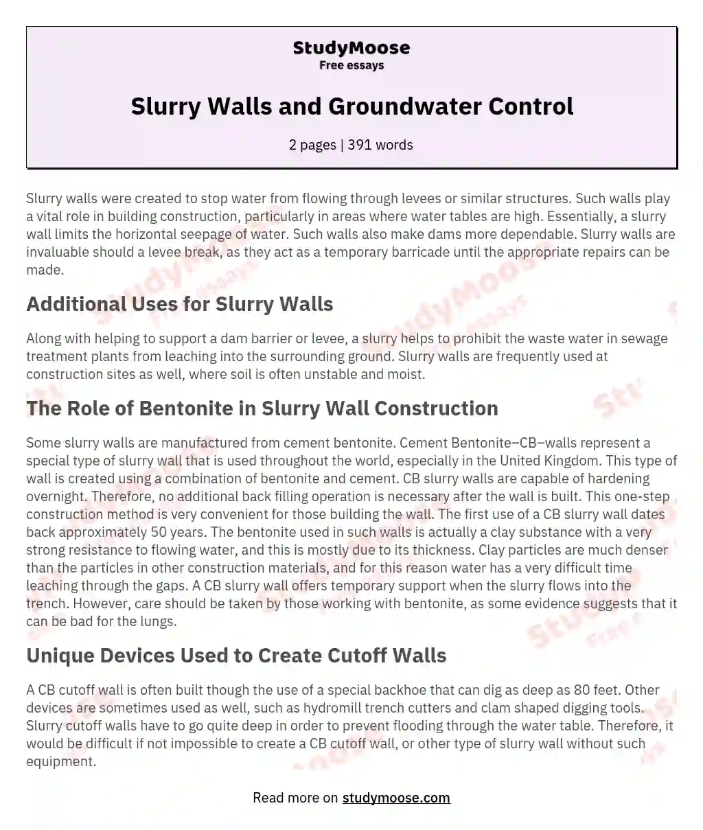 Slurry Walls and Groundwater Control