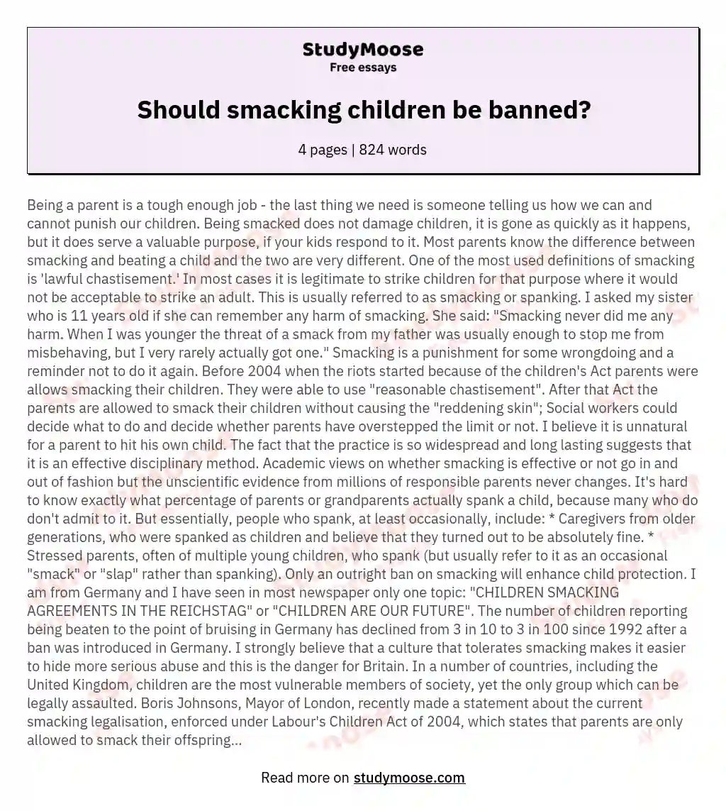 Should smacking children be banned? essay