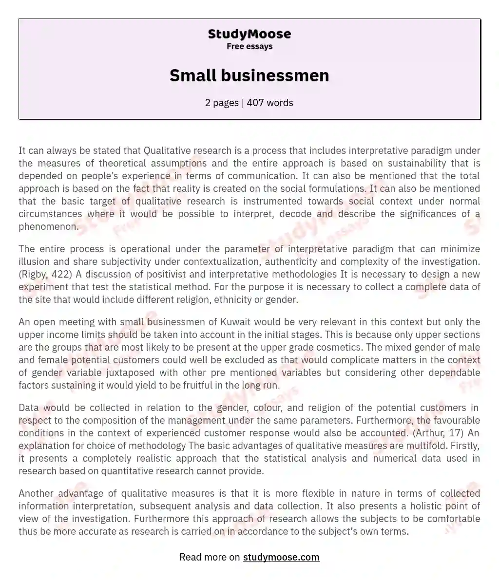 Small businessmen essay