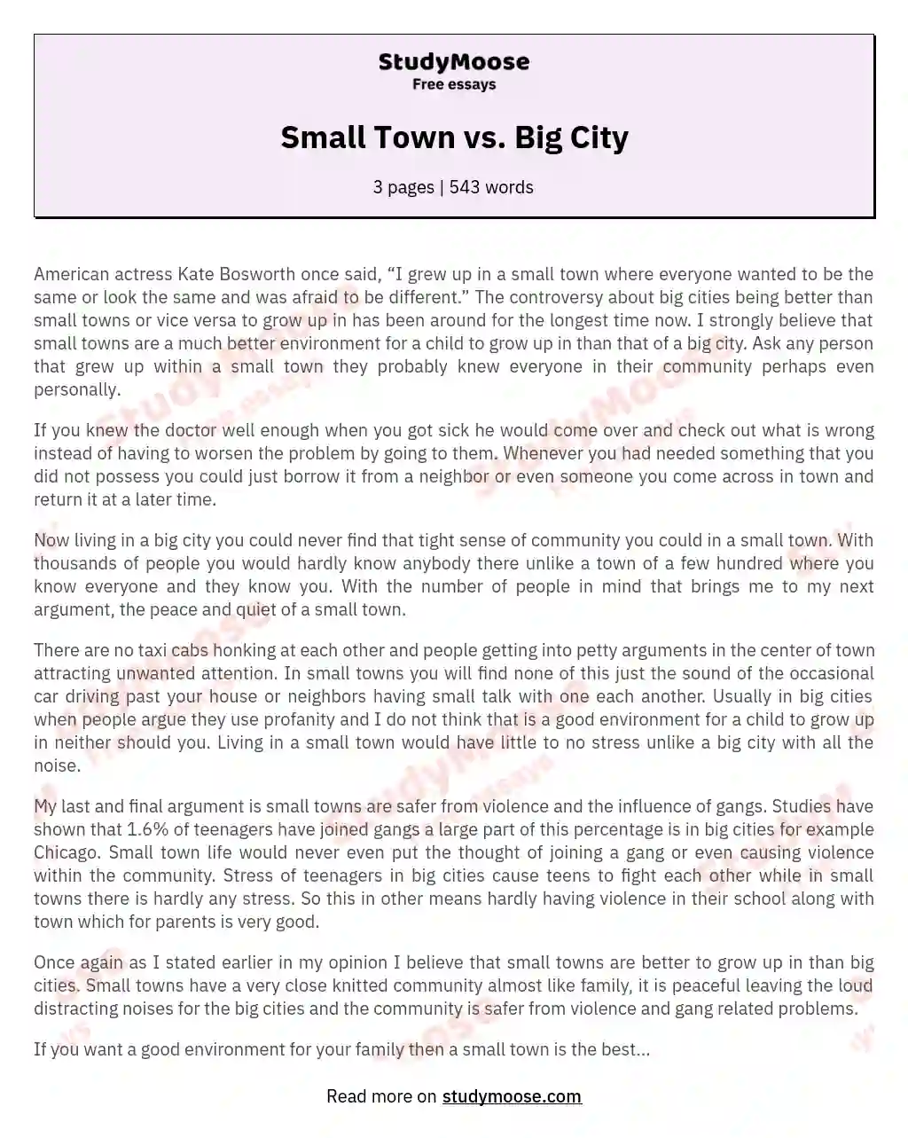 Small Town vs. Big City