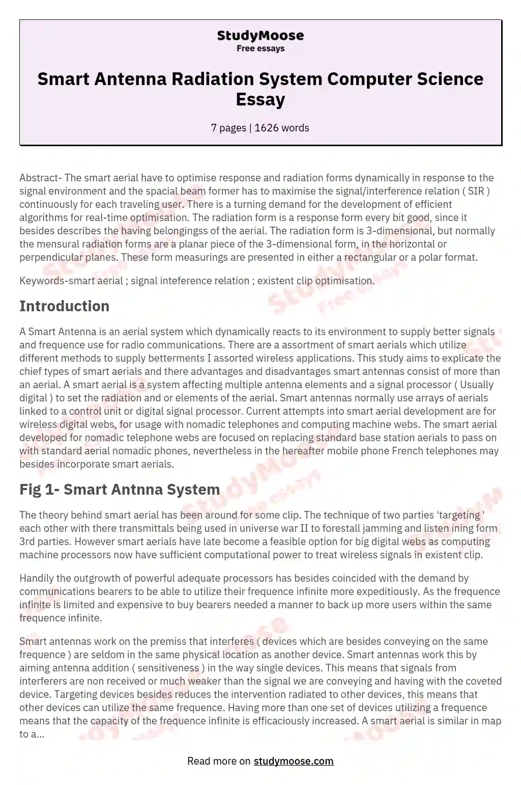 Smart Antenna Radiation System Computer Science Essay essay