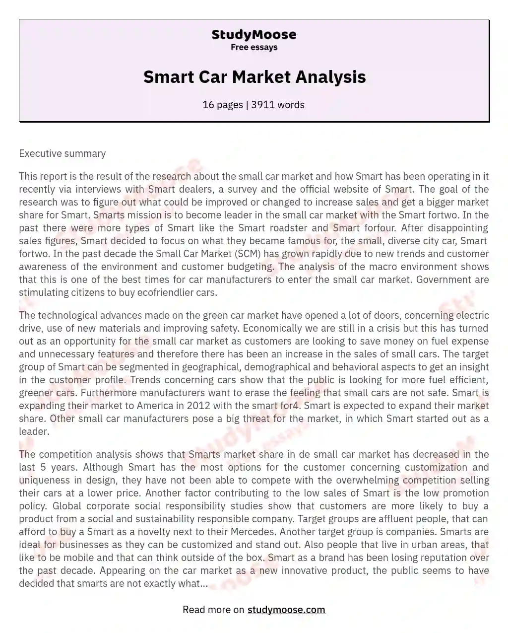Smart Car Market Analysis essay