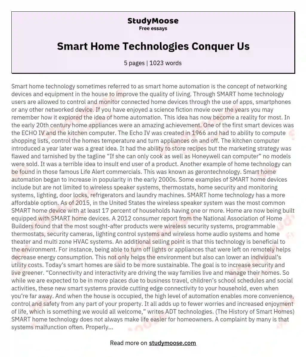Smart Home Technologies Conquer Us essay