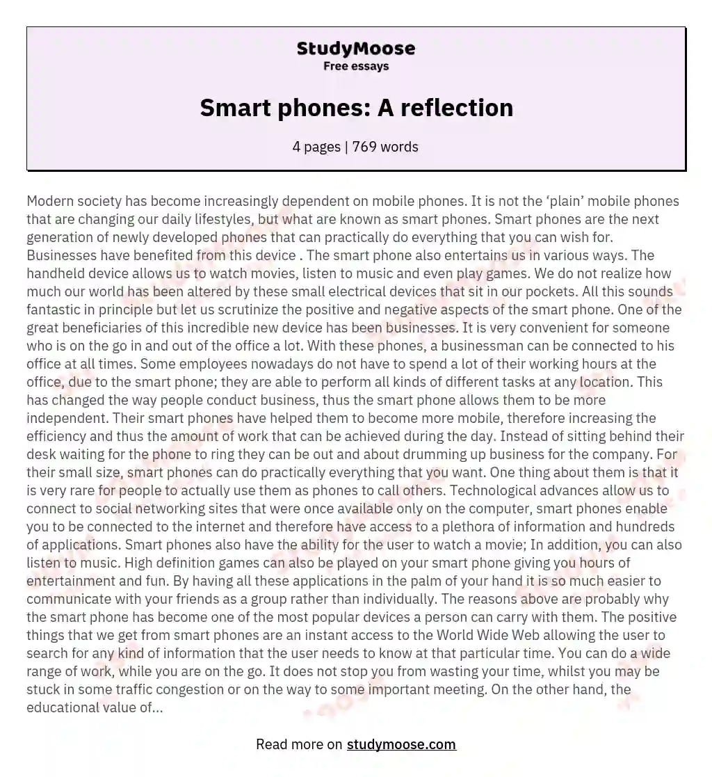 Smart phones: A reflection essay