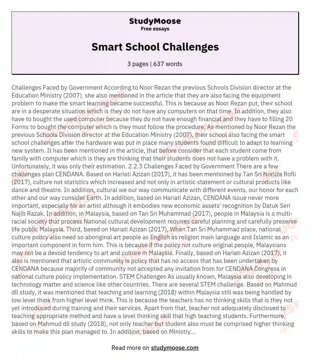 Smart School Challenges essay